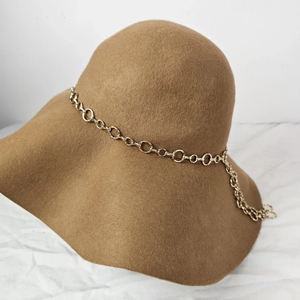 Lulu's NWT Floppy Hat Womens Chain Band 100% Wool One Size Boho Festival Brown